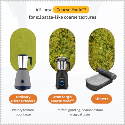 Image of Atomberg Tavi Mixer Grinder |110 V only for US & Canada | Unique Coarse Mode for Silbatta-Like Texture | Intelligent 600W Motor | 4 Jars Including Chopper Jar | Matte Black