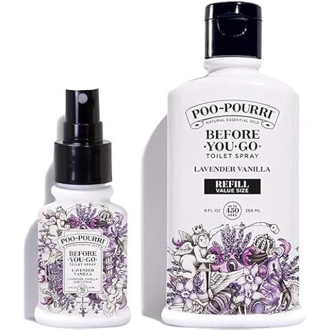 Poo-Pourri Lavender Vanilla 9-Ounce Refill Bottle and 1.4-Ounce Refillable Bottle Lavender Vanilla Cover