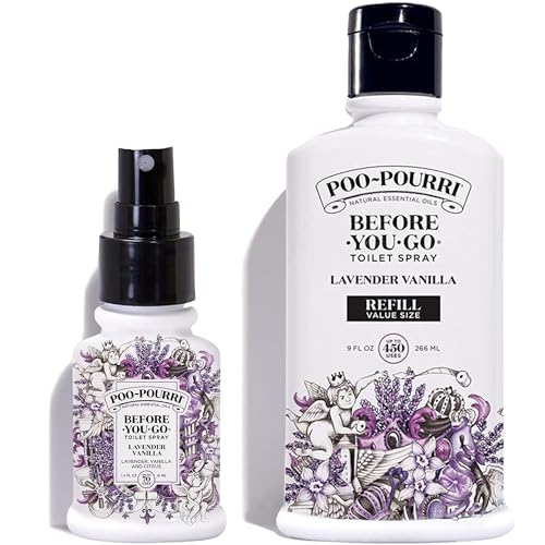 Poo-Pourri Lavender Vanilla 9-Ounce Refill Bottle and 1.4-Ounce Refillable Bottle Lavender Vanilla
