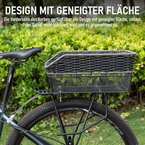 PINNAMAX Fahrradkorb Hinten groß,25L Weave fahrradkörbe mitTragkraft bis 20 kg, Sockel aus Metall Schultaschen Korb für Rennard,Wetterfest Rostet Nicht, E-Bike, Elektrofahrrad auf Gepäckträger inkl