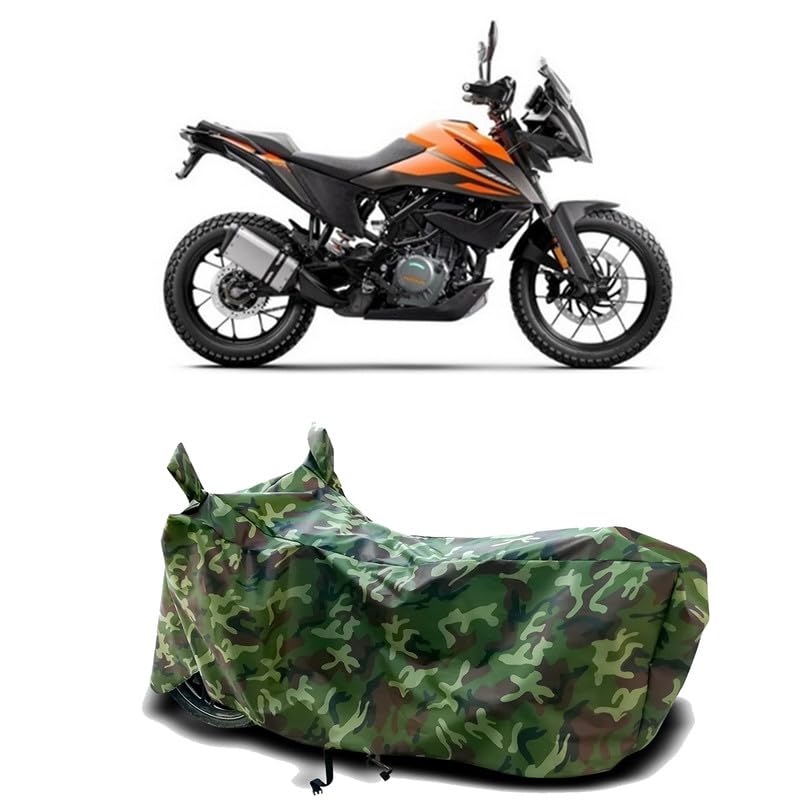 Image of DUFFEL-100% Heat Protection Two Wheeler Bike /Scooty Body Cover for KTM 390 Adventure BS6 Water Resistance /UV-Rays /Birds Dropping /Scratchproof /Dust Proof /Waterproof[Green Jungle Print]