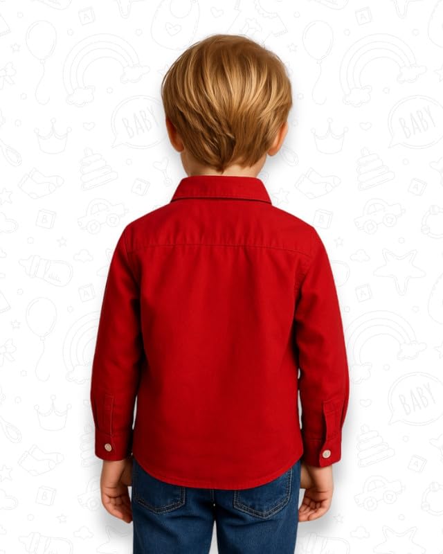 Image of Niren Enterprise Boys Red Full Sleeve Cotton Regular Fit Shirt Kids and Junior Boys Shirt