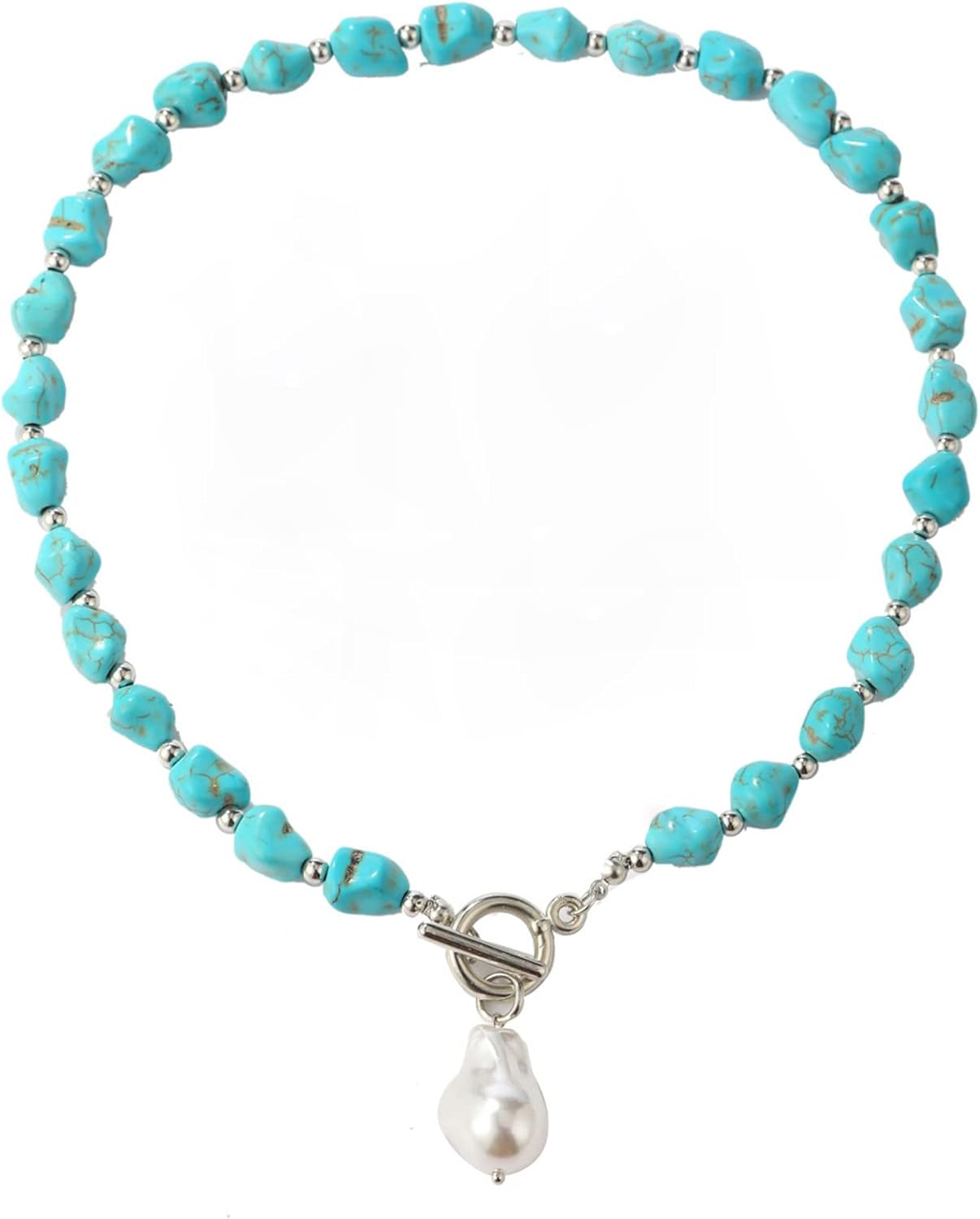 Turquoise Necklace, Boho Long Beaded Necklace with Vintage Ethnic Bohemian Turquoise Pendant - Statement Western Jewelry Gifts for Women