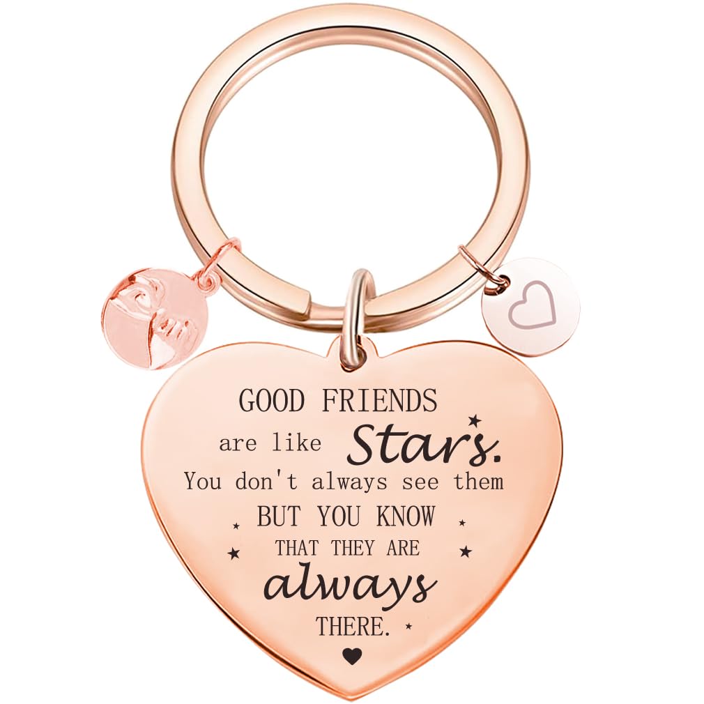 Tecreo Girls Rosegold Friendship Key Ring Gifts For - Good Friends Are Like Stars Friendship Keychain Gift Best Friend Gift For Birthday Gifts For Best Friend Bff Gift Teenager Gift,