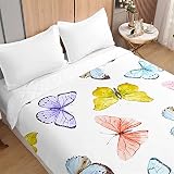 Odot 3D Colcha Bouti Invierno Cama 90/150, 3D Mariposa Patrón Acolchada Colchas Cubre Cama Individual o Matrimonio Multiusos Ligera y Suave Colcha Cama (100x150cm,Mariposa Blanca)