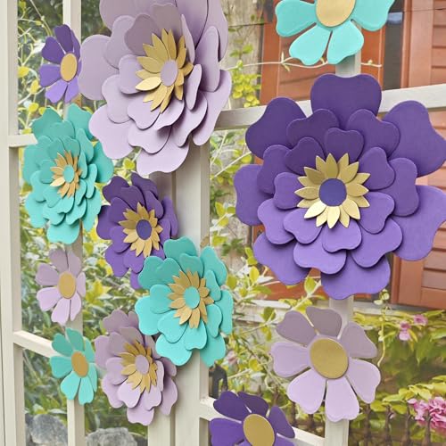 Image of Teal Purple Paper Flower for Wall Turquoise Green Lavender Lilac Mermaid Birthday Party Wedding Bridal Baby Shower Party Decoration Pack of 12