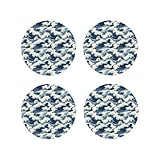 Juego de 4 posavasos con estampado de ondas azules, posavasos para protección de mesa, adecuados para tipos de tazas, divertidos posavasos para sala de estar, decoración del hogar