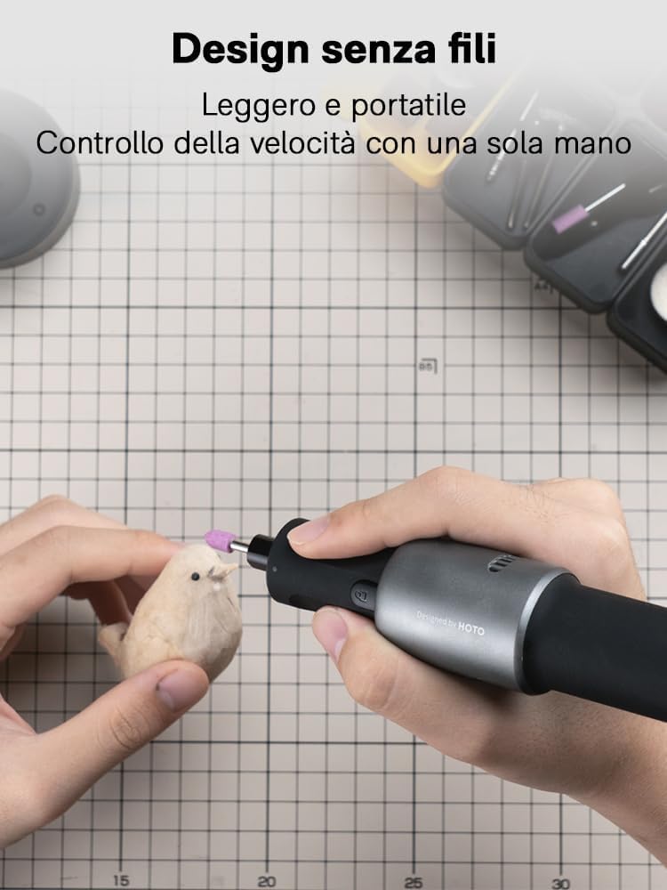 HOTO Mini Trapano Elettrico Senza Fili, 25000 RPM, 5 Velocità, Ricarica USB-C, 35 Accessori