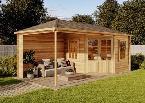 Alpholz 5-Eck Gartenhaus Mosel aus Massiv-Holz, Gerätehaus mit 28 mm Wandstärke, Garten Holzhaus inklusive Montagematerial, Geräteschuppen Größe: 598 x 300 cm