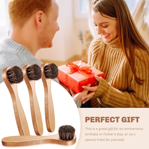 Image of 4 Pcs Horsehair Shine Shoes Brush Kit Polish Dauber Applicators Cleaning Leather Shoes Boots Care Brushes Suede Cleaner Brush with Microfiber Shoe Cloth(Wooden Handle A)