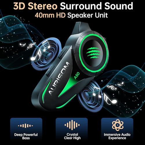 Image of Motorcycle Helmet Bluetooth Headset Noice Cancellation, Wireless Helmet Speakers 4 Colors LED Light,1200mAh Battery, IP67 Waterproof /HiFi Sound, Smart Motorcycle Headphones for All Helmets