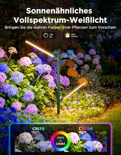 Govee Outdoor LED Gartenleuchte, IP66 Wasserdicht Gartenlampe aus Metall, DIY Höhe Form, 16 Mio Farben 64 Szenen, Alexa Matter Kompatibel, RGBWWIC 2700-6500K Gartenbeleuchtung für Hof Weg Rasen, 2pcs 3