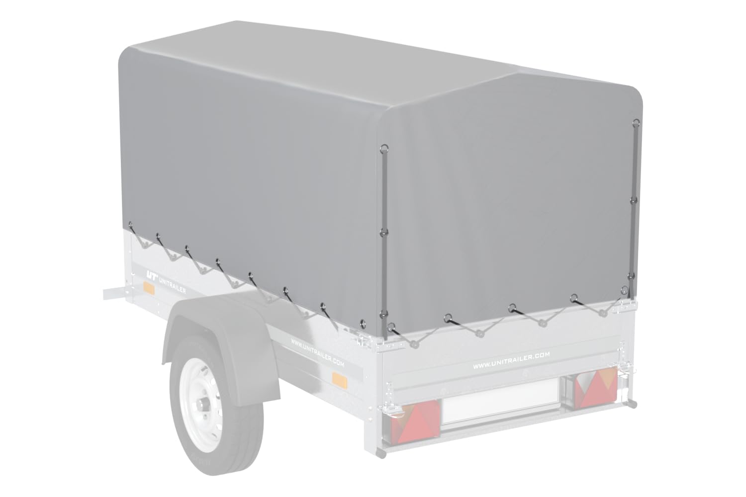 UNITRAILER Anhängerplane 200x106 cm in Grau, 80 cm Hochplane wasserdicht für Garden Trailer 200 Kipp, Abdeckung mit Expanderseil und öffenbarem Hinterteil
