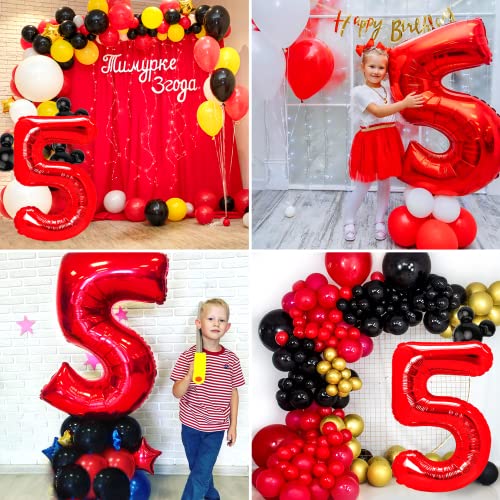 Cadeya Mouse Number 5 Birthday Balloons, 40” Black Red Aluminum Foil Balloons For Mouse Clubhouse 5Th Birthday Party, Kids Theme Party Decoration Supplies #TOP3