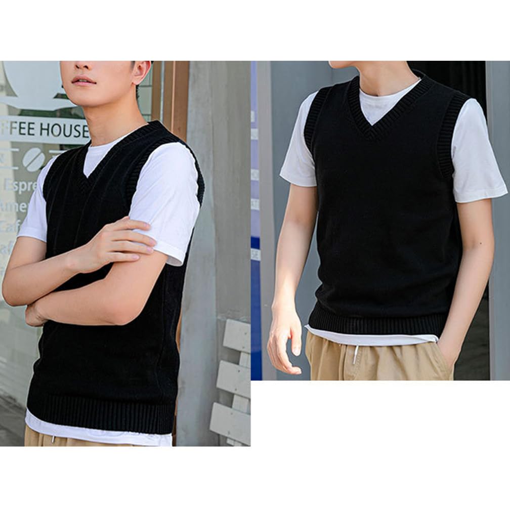 Maglione Senza Maniche Uomo Cotone Gilet in Maglia con Scollo a V