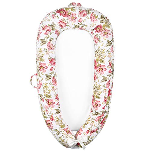 60% Off Discount HEDGFOX Baby Lounger Floral Baby Nest Premium Quality Canvas Newborn Co Sleeping Bassinet Flower Infant Portable Crib for Travel Snuggle Bed (Rose)