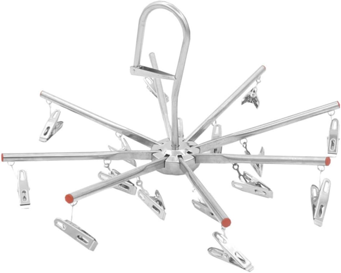 16pcs Stainless Steel Clothes Hanger Foldable 16 Clip Drying Rack