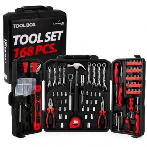 LEHMANN Cassetta Attrezzi Completa 168 pezzi - Valigetta Portatile Pieghevole con Maniglia per il Trasporto - Set Attrezzi da Lavoro Completo - Kit Universale per Fai-da-te, Casa e Garage