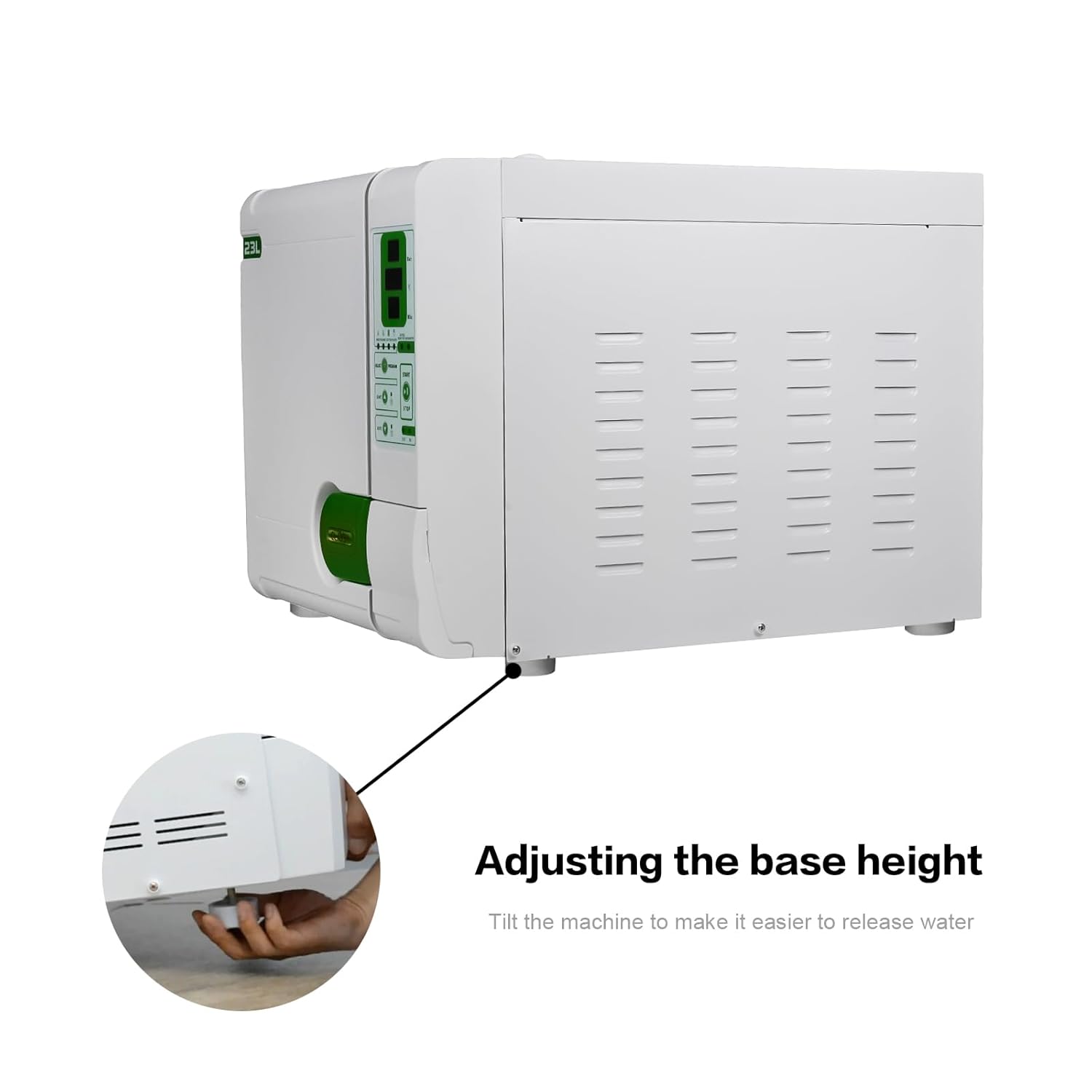 Full-Automatic Dry Function Autoclave Steam Sterilizer B Class 3 Times Pre-Vacuum with Printer High Temperature Pressure Digital Display Lab Equipment Benchtop Type Green Color 23L (6.07Gal)