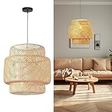 Littleglovo Handmade Rattan Light Fixture, Natural Material Rattan Lamp, Round Ceiling and Woven Lamp, Suitable for E26/27 Lamp Holder (19.6 X 19.6 in)-1 Pack（Not Including Bulb）