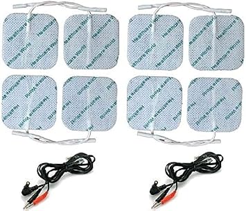 Healthcare World TENS Electrode Pads 5x5cm Square 8 Pack   Self-Adhesive Replacement Pads with Connection Leads   Compatible with TensCare, Neurotrac, Auvon & Elle TENS Machines