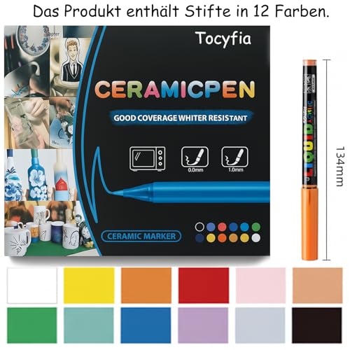 Tocyfia porzellanstifte spülmaschinenfest,Wasserfester porzellanstift 1.0-6.0mm，12 Farben Geeignet für Zeichnungsmuster und Designkreationen auf verschiedenen Porzellan.
