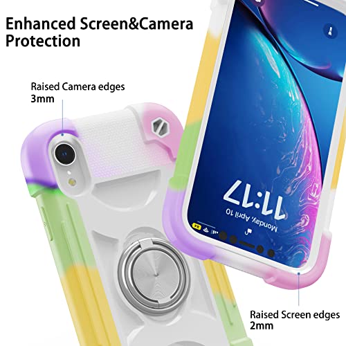 Image of MARKILL Compatible with iPhone with Built-in 360Rotating Ring Stand, Military Grade Drop Protection Full Body Rugged Heavy Duty Case Durable Cover (Rainbow White, iPhone XR 6.1 inch)