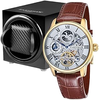 Thomas Earnshaw Mens 44mm Longitude Dual Time Automatic Skeleton Watch with 12 Hour Dual Time, Sun & Moon Display and Decorated Rotor