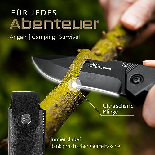 BERGKVIST® K10 Klappmesser (Zweihandmesser) - scharfes Taschenmesser für Outdoor & Survival mit Feuerstahl & Tasche - Mitführen in Deutschland erlaubt - Vollmetall – Bild 5