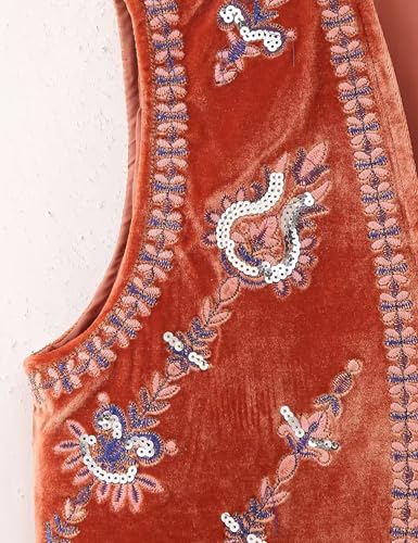Women's Floral Embroidered Vest Boho Vintage Sleeveless Open Front Crop Cardigan Waistcoat4