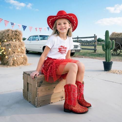 Image of Motasha Girls Cowgirl Boots Unisex-Child Mid Calf Glitter Toddler Cowboy Boot Little Big Kids Western Riding Shoes