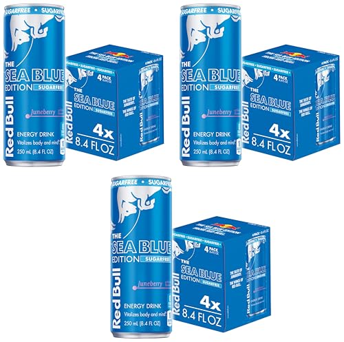Image of Red Bull Sea Blue Edition Sugar Free Energy Drink, Juneberry, 8.4 fl. oz., Pack of 12 cans, with 80mg Caffeine, Taurine & B Vitamins