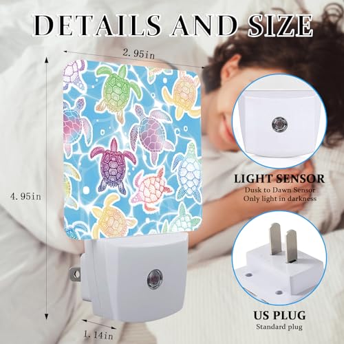 Image of Colorful Turtle Night Light, Plug-into Wall Sea Nightlight Lamp with Dusk to Dawn Sensor, Led Lamp 0.5W Energy Efficient for Boys Girls Adults Home Decor