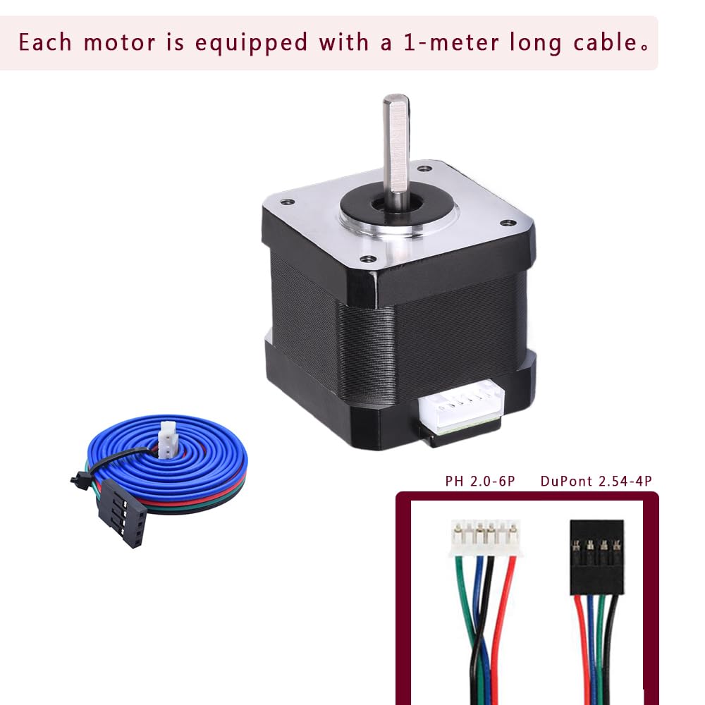 NEMA17 Moteur pas à pas avec câble de 1 m, couple élevé 1,5 A, pour imprimante 3D, routeur CNC, graveur laser, robotique, bras mécanique, machine à lettrage (4)