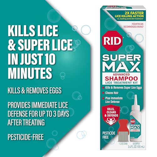Image of RID Super Max Advanced Shampoo Lice Removal Treatment, 3.4 Fl Oz, Includes Nit Removal Comb