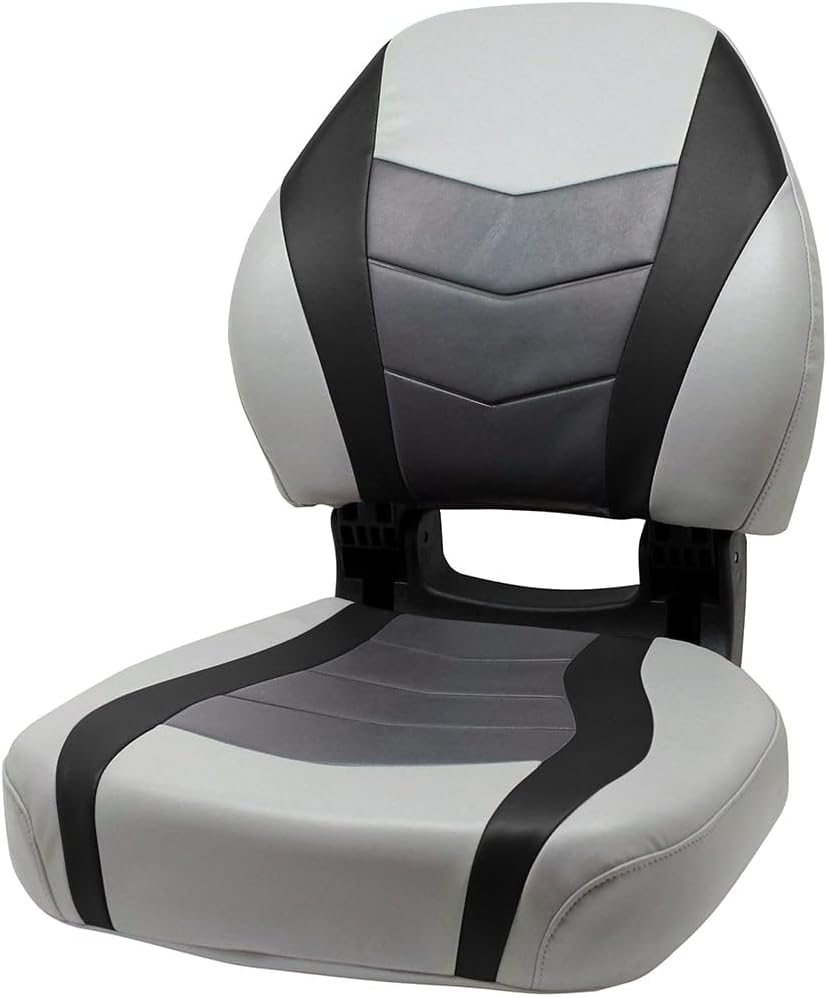 Overton's Torsa Pro Elite High-Back Boat Seat – Marine-Grade Vinyl Folding Fishing Seat for Bass Boats, Pontoon Boats & Jon Boats – Wear Resistant, Ergonomic Cushioned Helm Chair