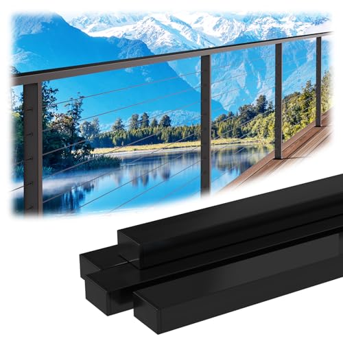 Zylorix 4Pack 10FT Stainless Steel T304 Black Handrail, 2\" W x 1\" H Rectangular Cuttable Handrail with End Cap Screw, Flat Top Rail for Indoor Outdoor Deck Stair Cable Railing System Post Kit
