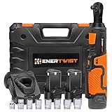 Enertwist Cordless Electric Ratchet Wrench Set, Upgraded 3/8' 12V Power Ratchet Tool Kit with 2.0Ah Lithium-Ion Batteries, Fast Charger, 7-Pieces 3/8 Inch Metric Sockets and 1/4“ Adaptor, ET-RW-12B…