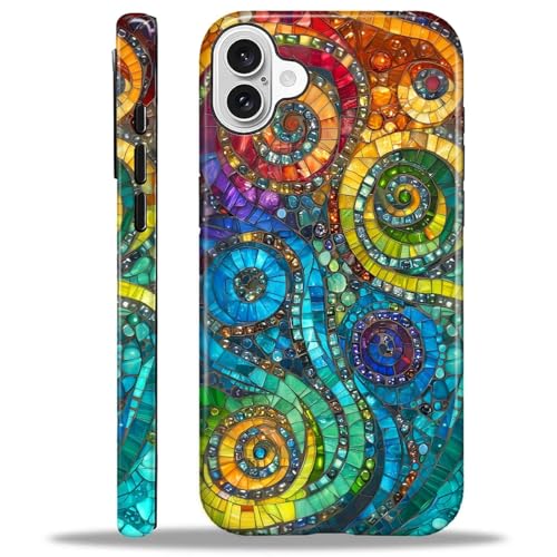 ANLUN STORE Case for iPhone 16 Plus, Hybrid Dual Protection Soft TPU + Hard PC Shockproof Cover Anti-Scratch & Slim Protective for Men Women Case Colorful Mosaic Vortex Design