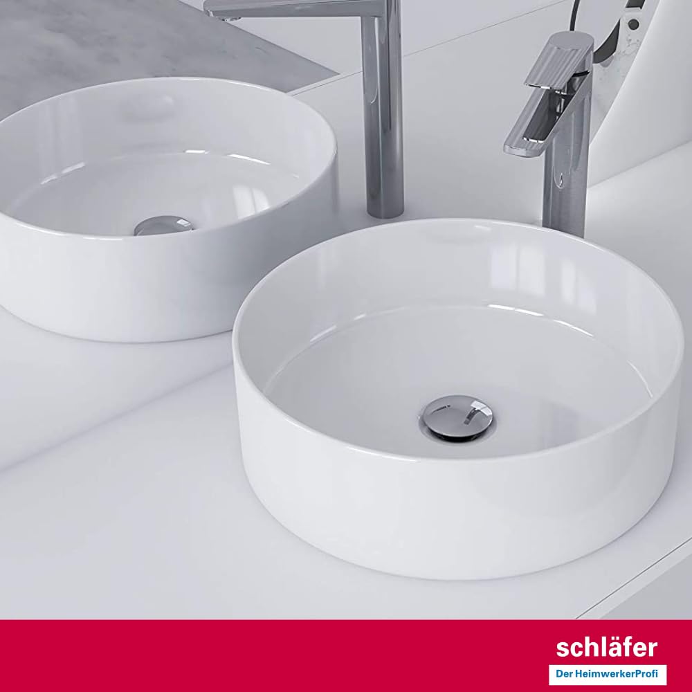 Schläfer 4051100 - Piletta di scarico click-clack in Ottone Cromato Misure 1"1/4 universale con tappo tondo per Lavabo Bagno e Bidet, Tappo di Scarico 4051100 per Lavandino