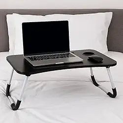 Mesa Portátil Para Notebook Ergonômico Para Uso Em Cama Sofá Home Office Escritório Dobrável Suporte Para Tablet Celular Porta Copo (Preto)