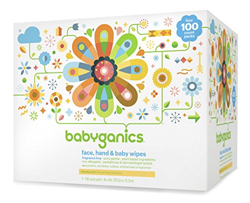 Babyganics Face, Hand and Baby Wipes, Fragrance Free, 400 Count (Contains Four 100 Count Packs)