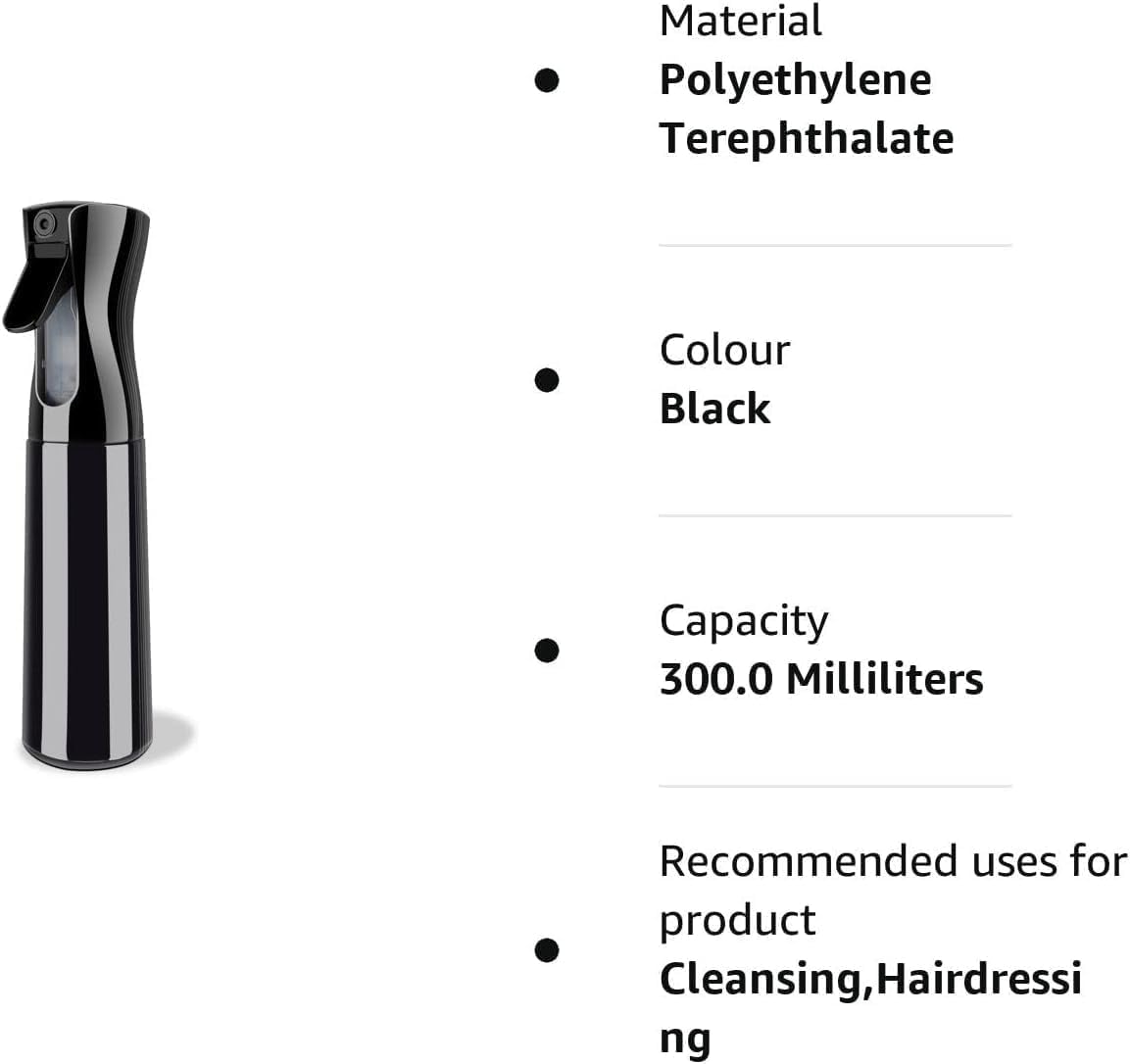 Stomaroy Refillable Empty Mist Water Spray Bottle for Taming Hair in Morning, Hairstyling, Plants, Pets (ONLY WATER USE) (Black 300 ML) 1