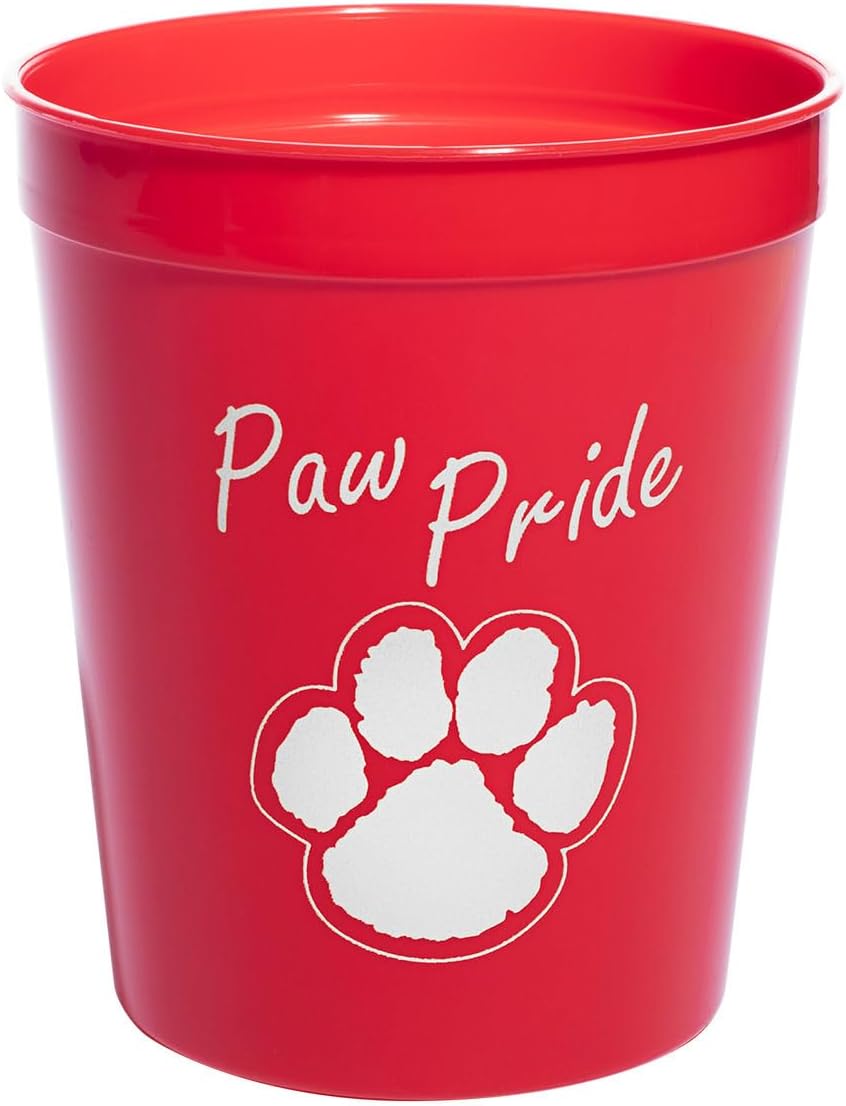 Anderson's Premium Exclusive Paw Pride 16 oz Red and White Stadium Cups Boost School Spirit Cheerleader Sports Squad Team Party Dance Club Parade Dog Puppy Animal Lovers Beverages Fan Pack of 10