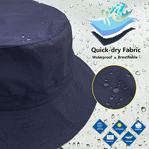 Image of woogwin Waterproof Bucket Rain Hat with Chin Strap Quick Dry Packable Boonie Sun Hat Safari Hat UV Protection