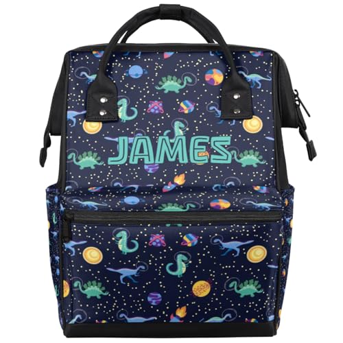 Image of Dinosaur-Diaper-Backpack for Baby Boys Waterproof Nappy Backpack for Mom Dad Dark Blue Baby Boys Diaper-Bag to Print Name