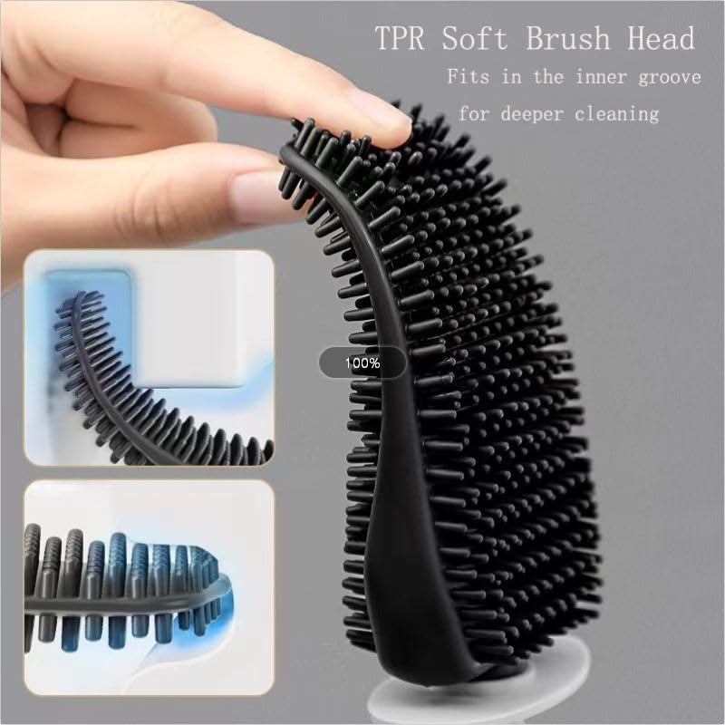 Image of Removable Toilet Brush Set, Soft and Medium Bristles for Cleaning Hygienic Corners, Comes with Suction Cup Seamless Hooks, Black