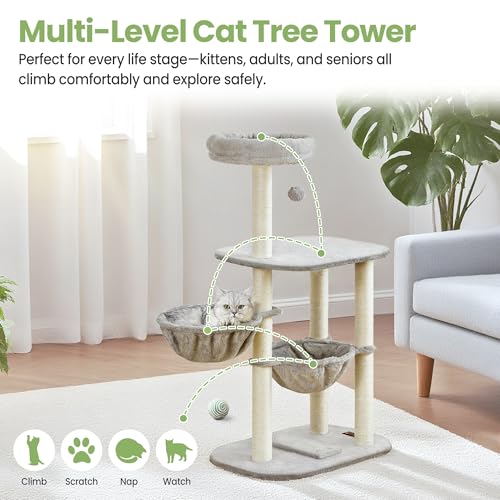Arbre à chat CTA002 gris clair avec griffoir et plateforme