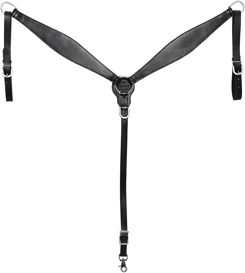 HILASON Western Horse Headstall Breast Collar Set Genuine American Leather Plain Black | for Horses