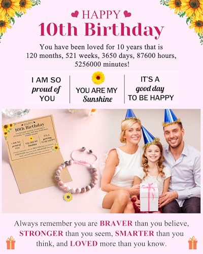 Image of Happy 10th /11th /12th /13th /14th Birthday Gifts for Girls, Sunflower Bracelet for Girls